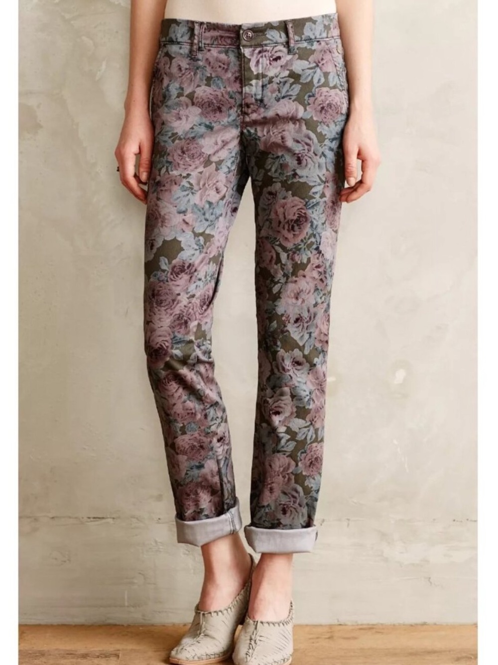 BUNDLE of 2 of Anthro's Pilcro "Fit Hyphen" Sz 28 w MEASUREMENTS Grey / Florals